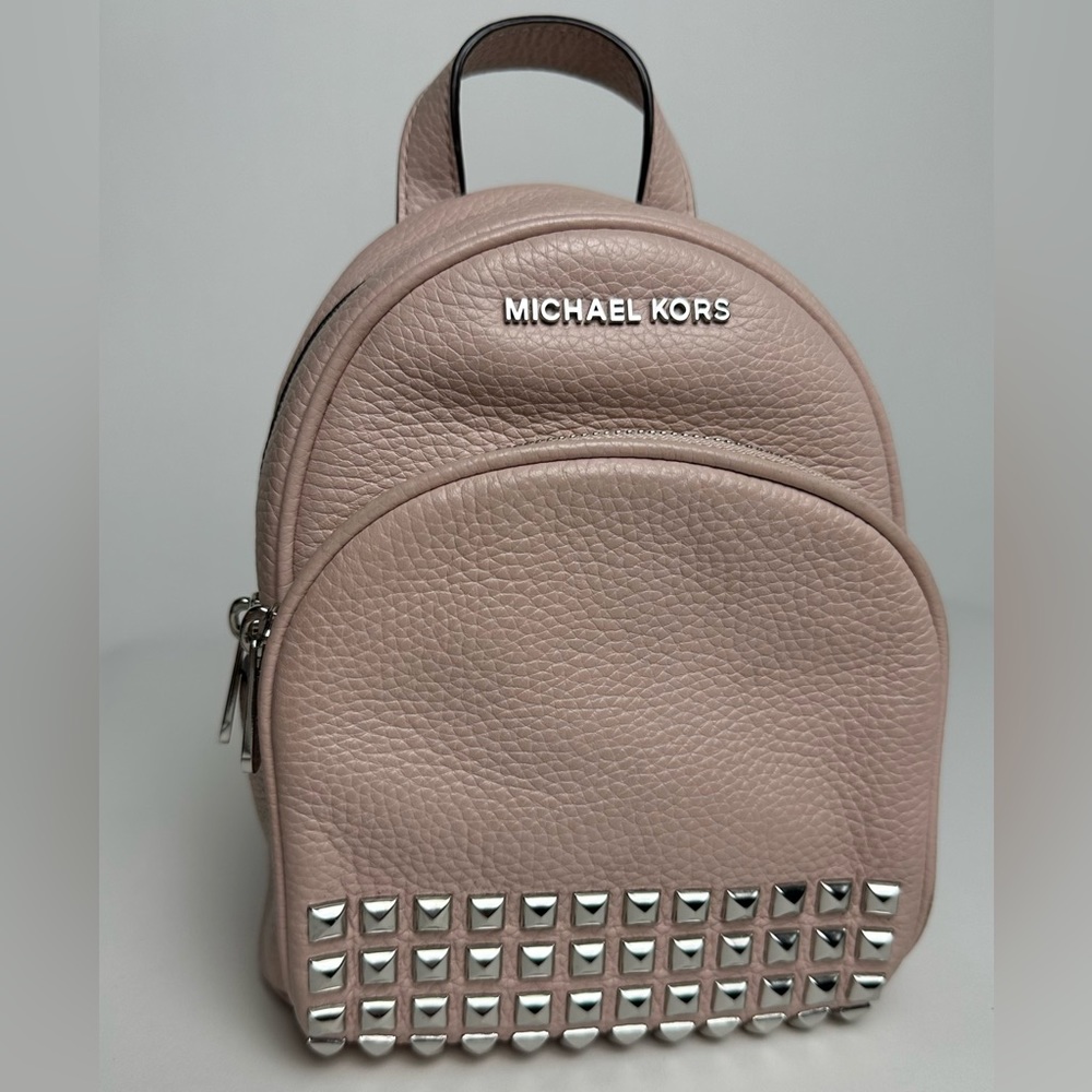 Michael Kors Abbey Studded Blush/Pastel Pink Pebble Leather Mini Backpack